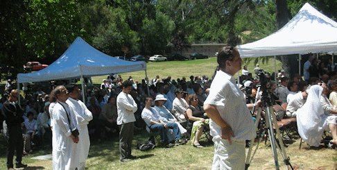 Disciples gathered to bid farewell to the Maestro: Ustad Ali Akbar Khan. Phot Credit: GAK, California